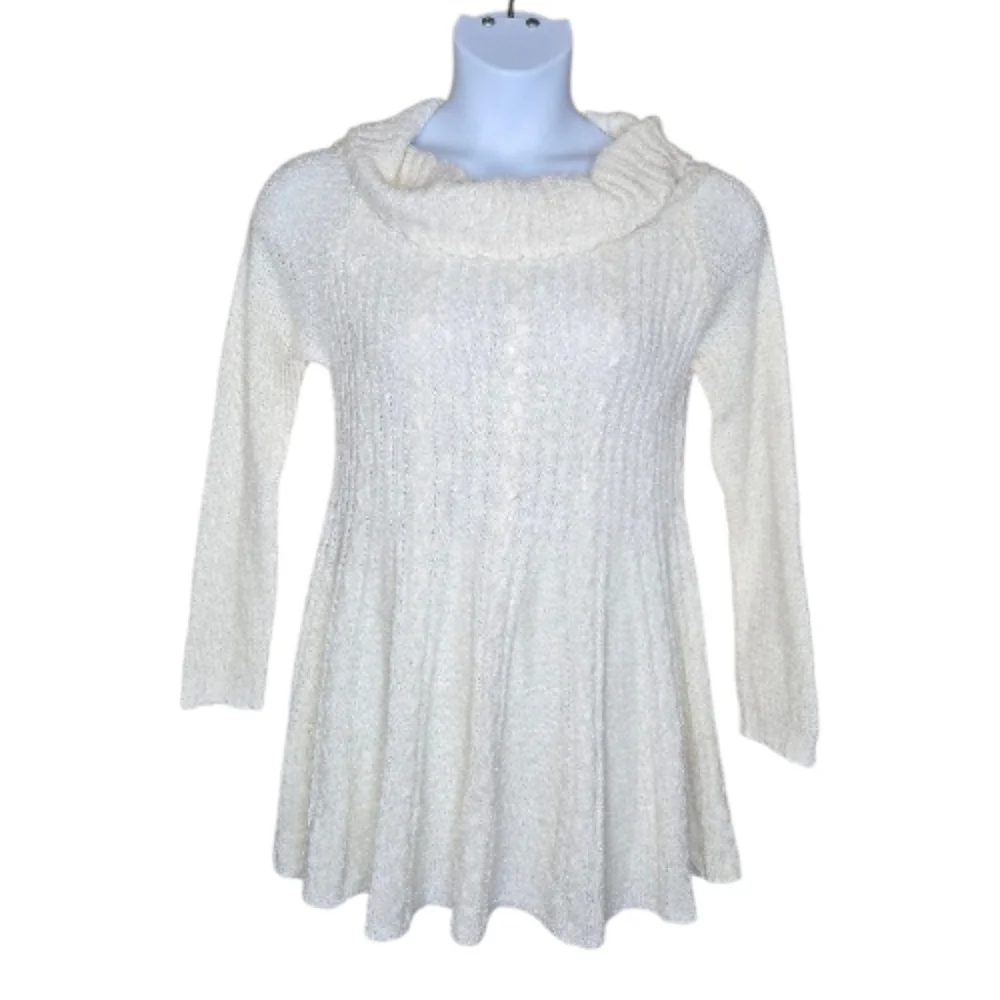 AXES FEMME ivory corset back lace ip design‎ knit sweater tunic top M